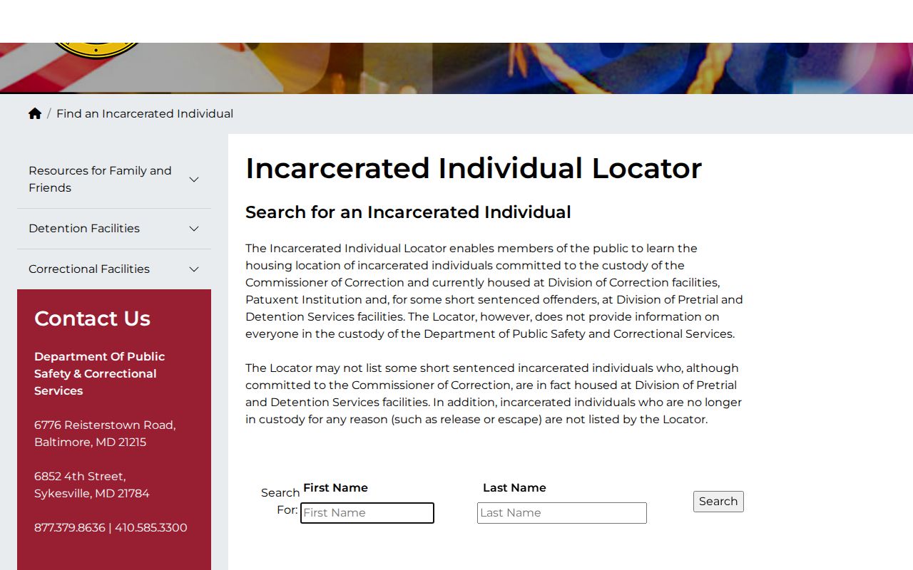 Maryland DPSCS current locator used after St. Mary’s County custody transfer