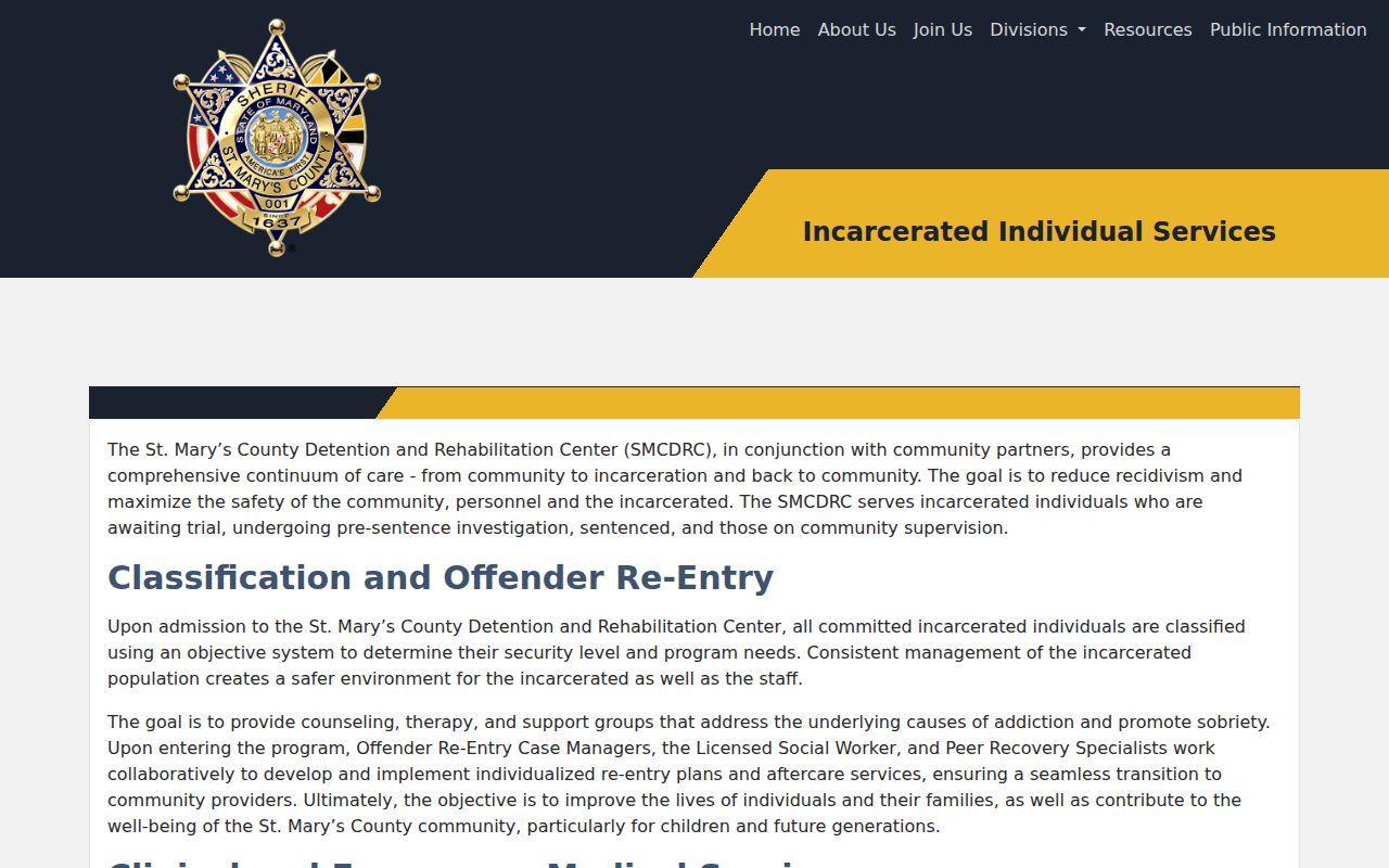 St. Mary’s County release reentry and continuity services